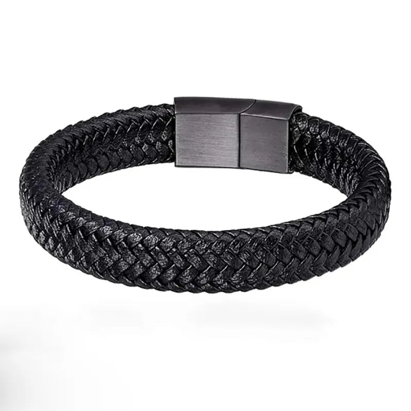 Pulseira Magnética de couro PU preta masculina