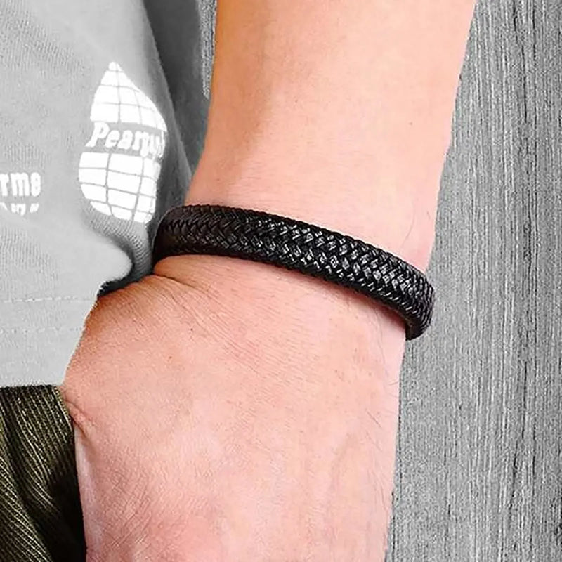 Pulseira Magnética de couro PU preta masculina